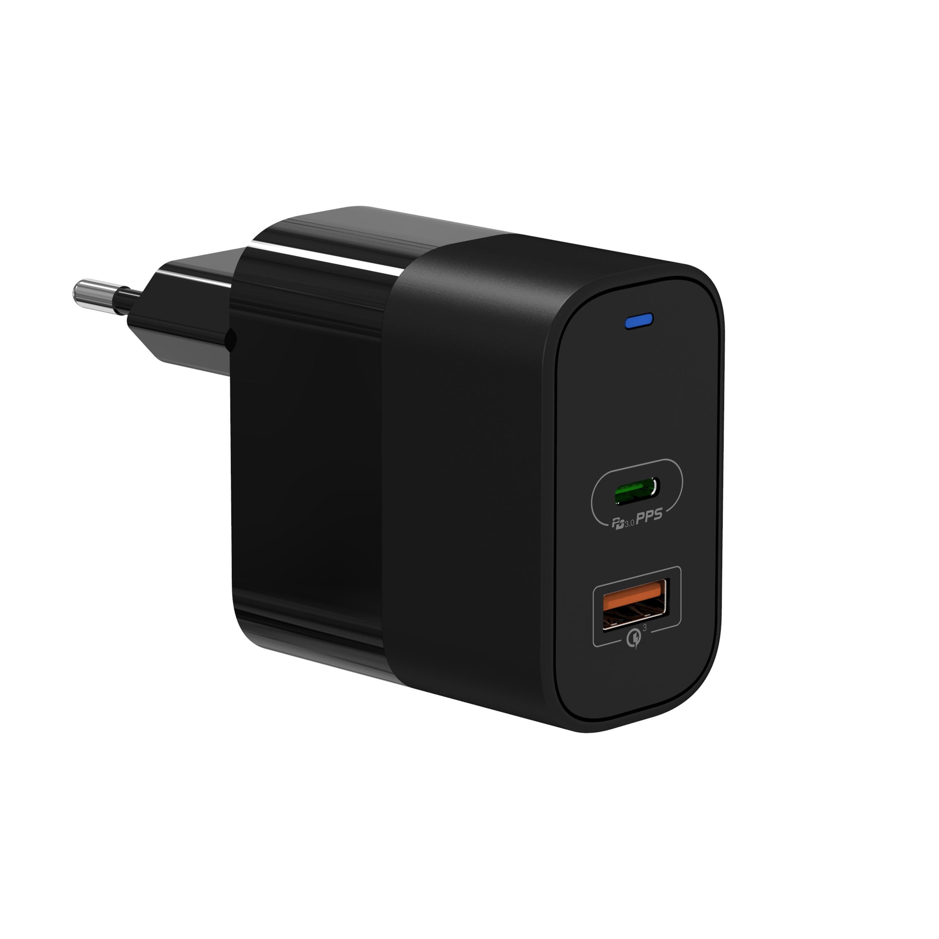 65W GaN PD Reiselader, USB-C + USB-A, Schwarz