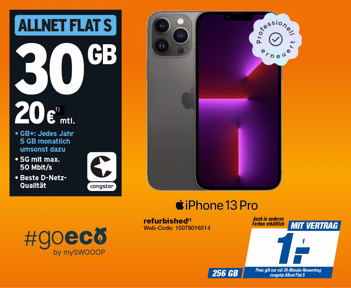 iPhone 13 Pro refurbished mit Congstar Allnet Flat S