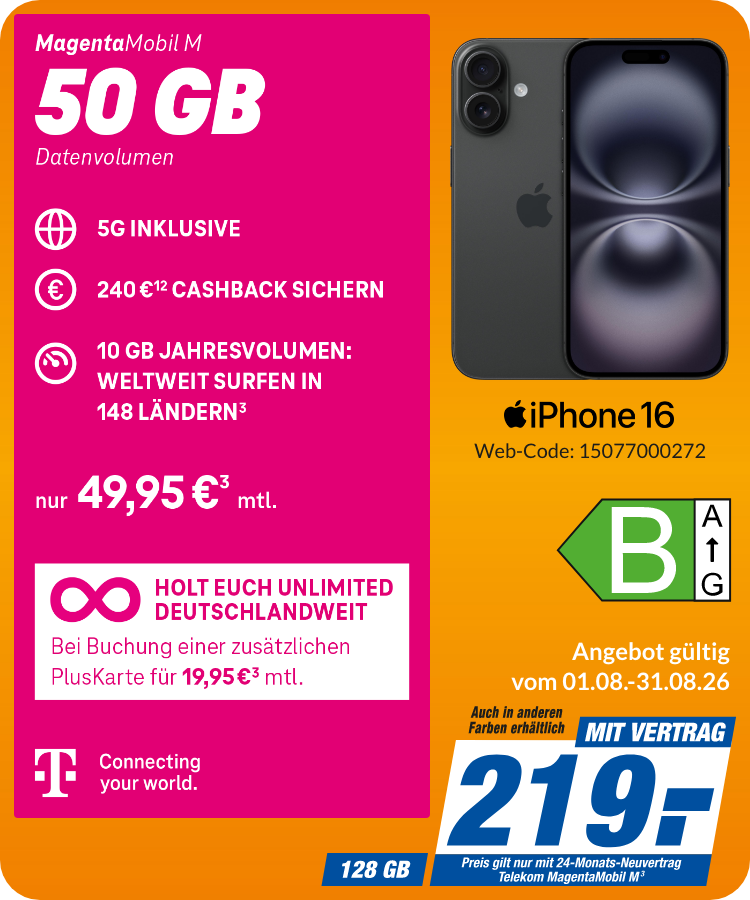iPhone 16 mit Magenta Mobil M für 219€!