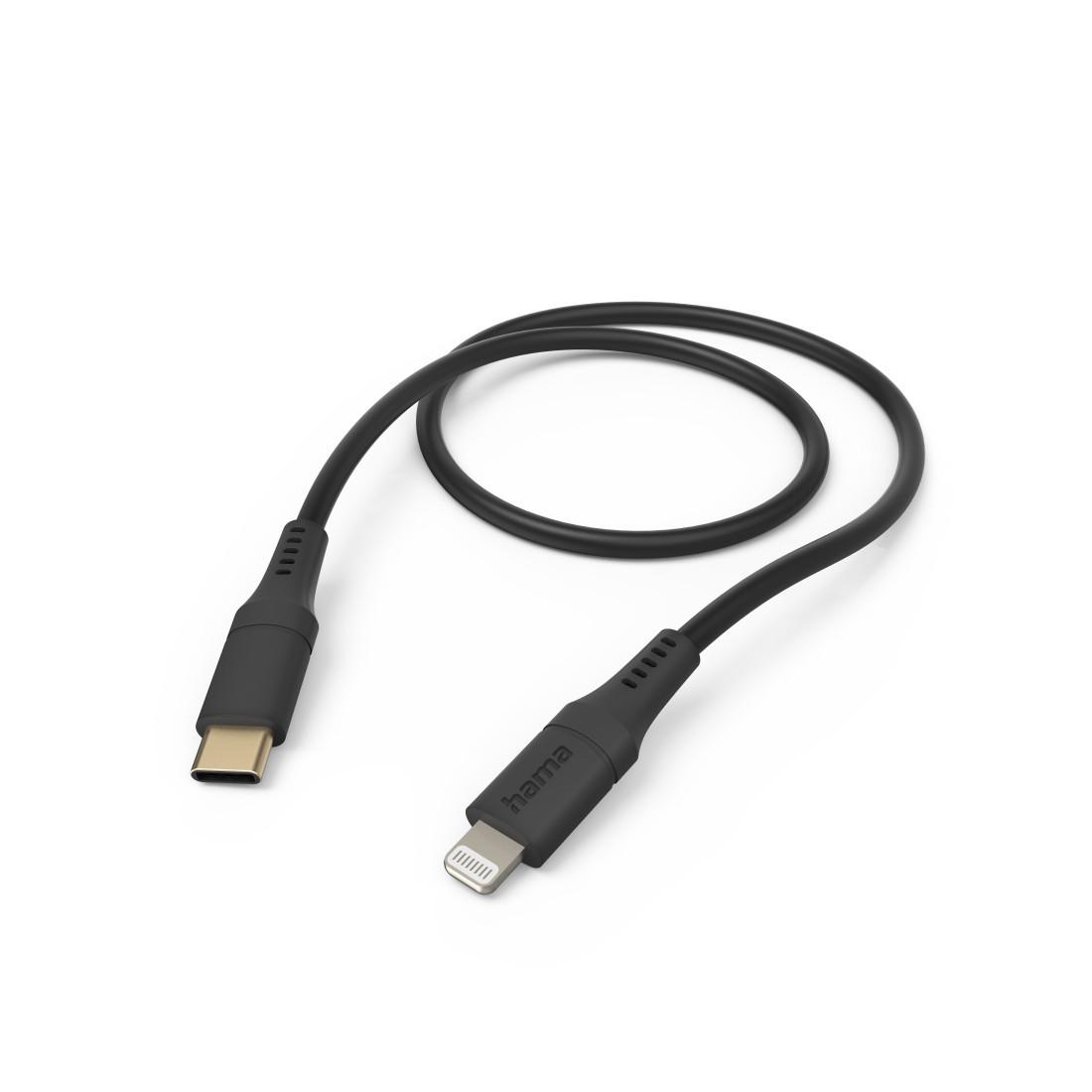 Ladekabel "Flexible", USB-C - Lightning, 1,5 m, Silikon, für iPhone, Schw. (00201573)