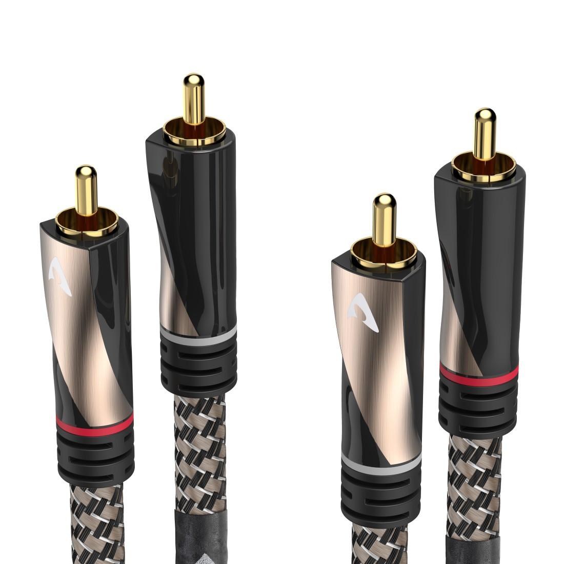 Audio-Kabel, 2 Cinch-Stecker - 2 Cinch-Stecker, Gewebe, vergoldet, 1 m (00107624)
