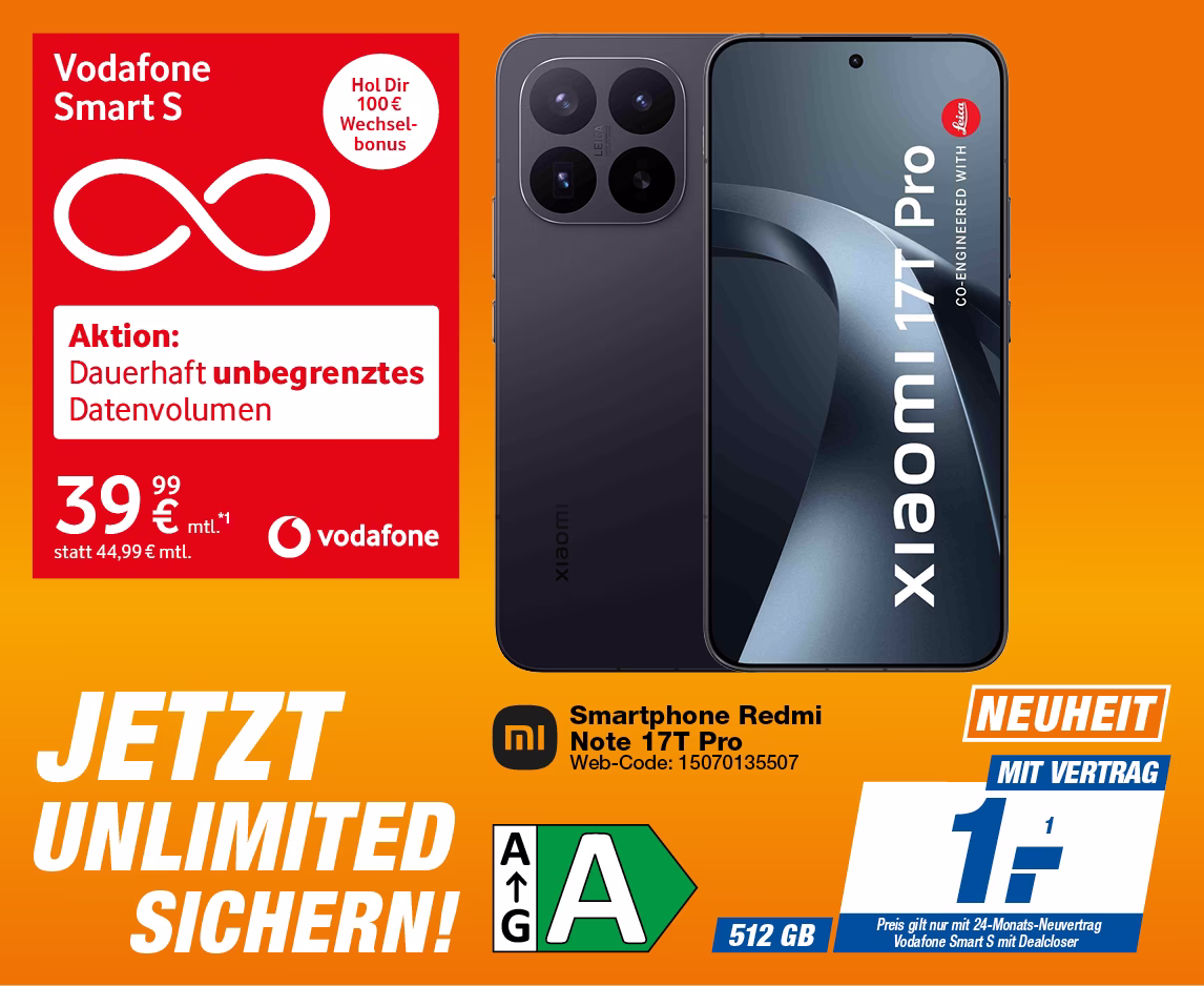 Xiaomi Redmi Note 17T Pro mit Vodafone Smart S mit Dealcloser