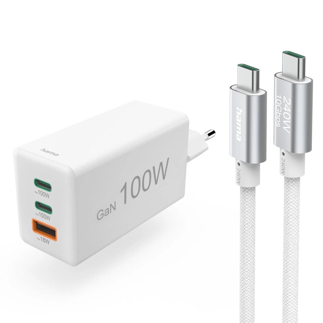Schnellladegerät mit Ladekabel USB-C, für Laptop, PD, 100 W, 1,5 m, Weiß (00200027)