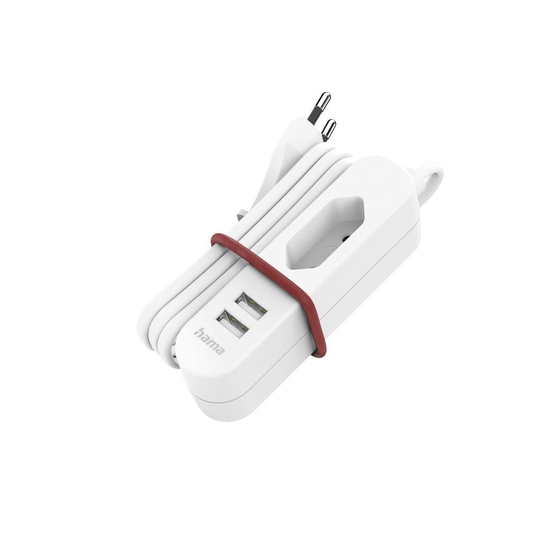 USB-Netzteil mit 1,9 m langem Kabel und Eurobuchse, 2x USB-A, Weiß (00223202)