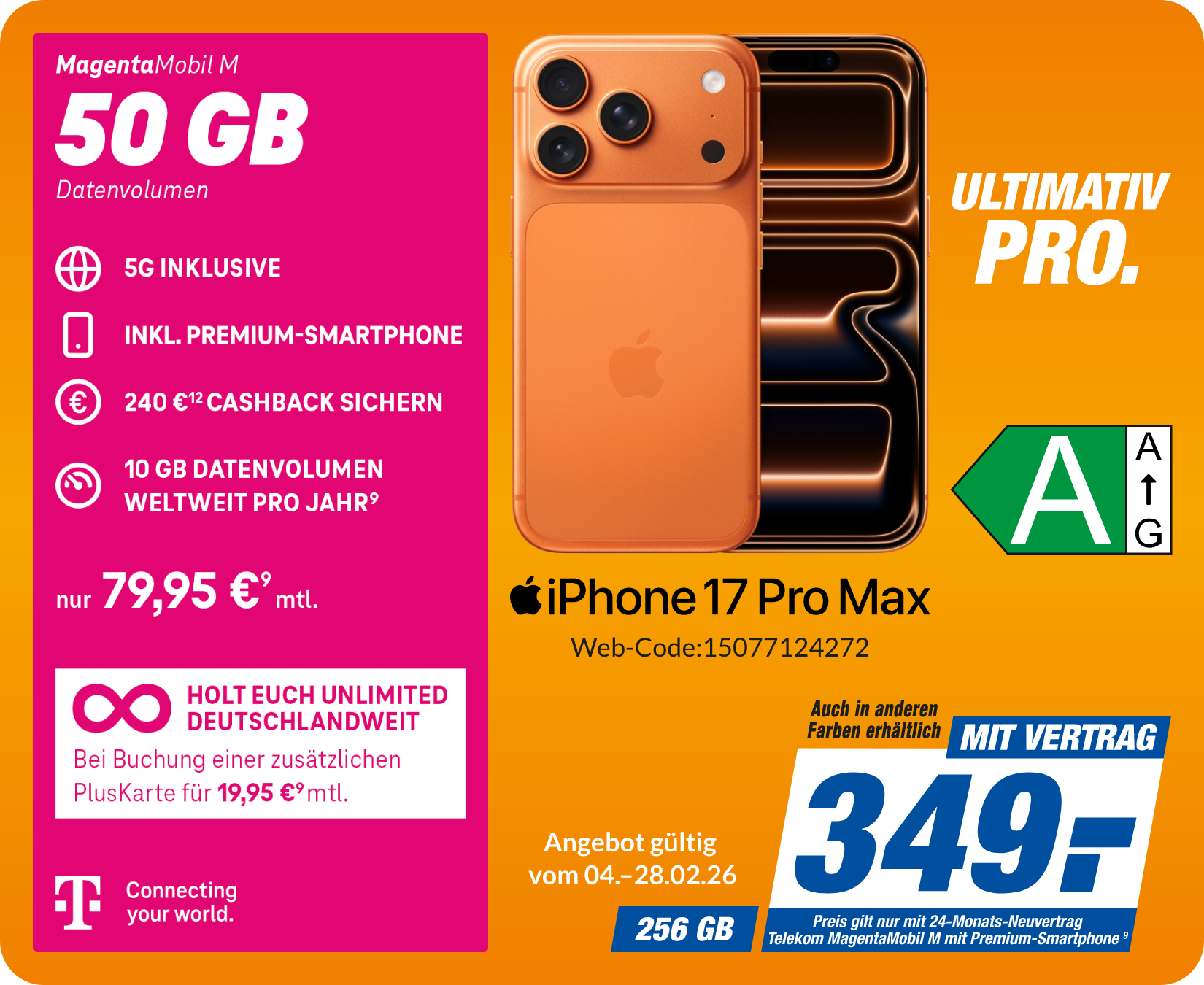 iPhone 17 Pro Max mit Magenta Mobil M für 349€!