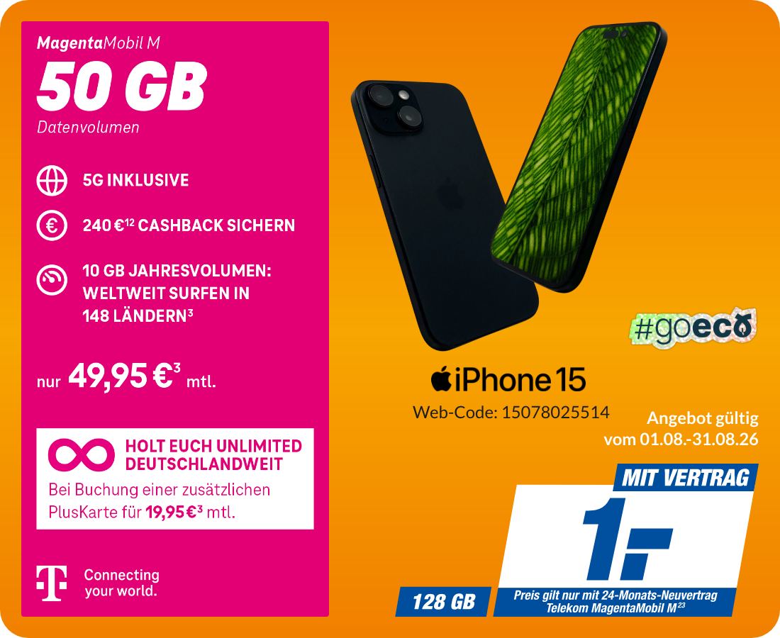 iPhone 15 mit Magenta Mobil M für 1€!