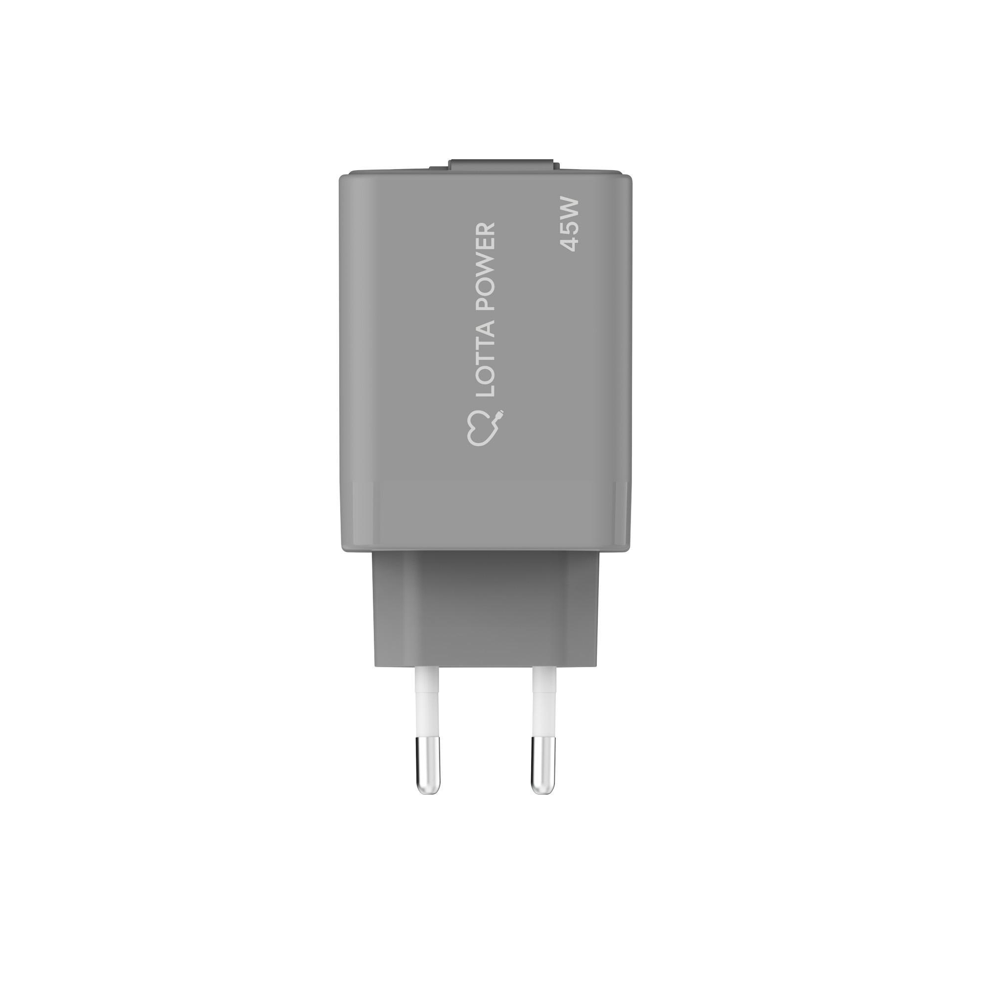 Universal Ladegerät 45W mit ausziehbarem USB Typ C-Kabel Stone Grey
