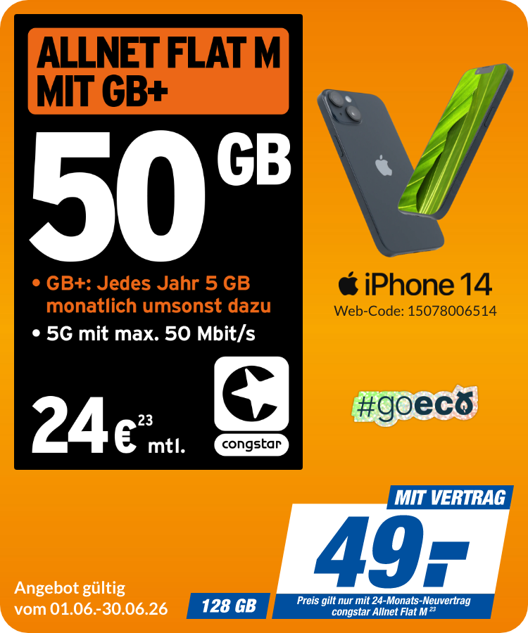 iPhone 14 mit Allnet Flat M für 49€!