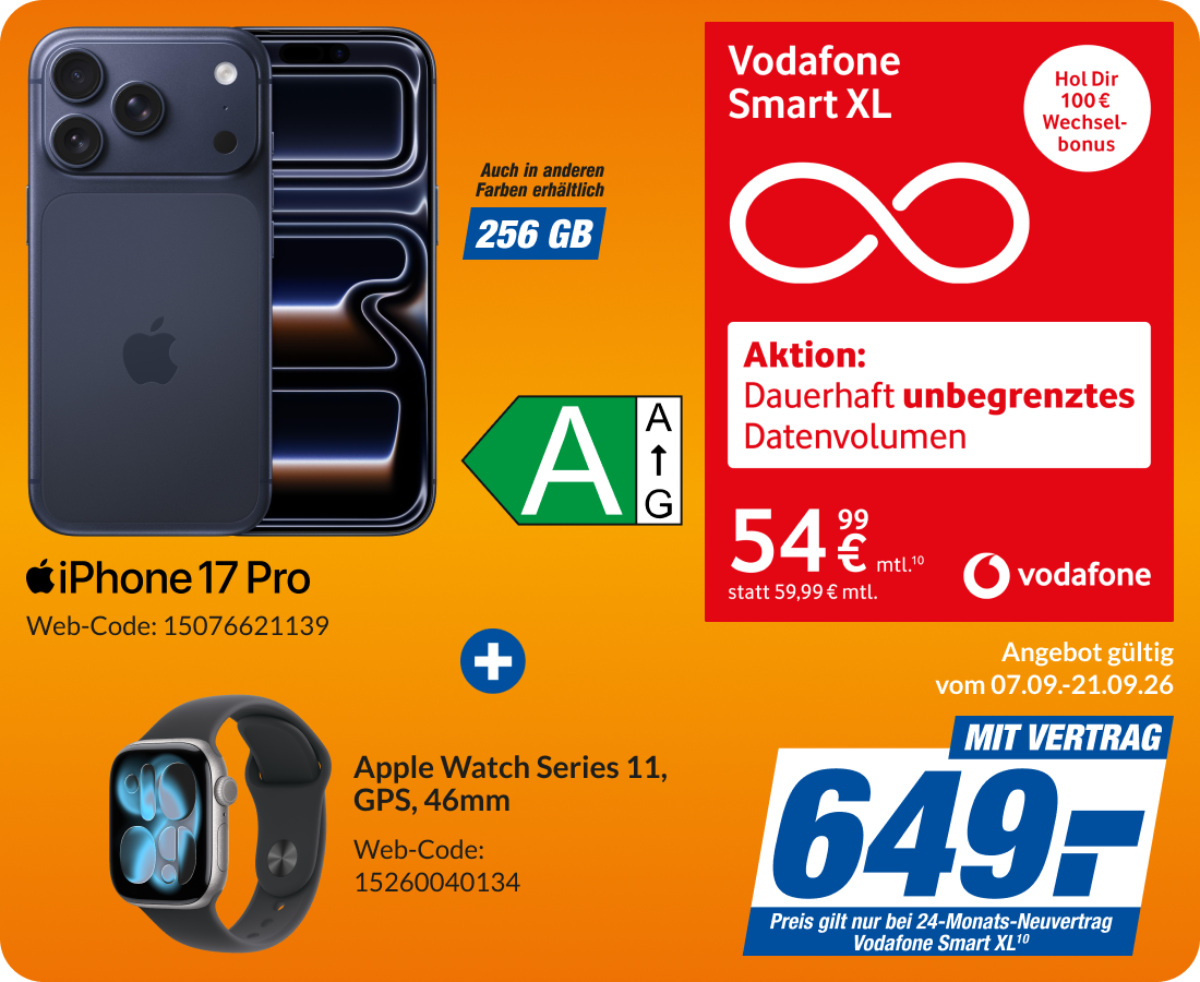iPhone 17 Pro + Apple Watch Series 11 mit Smart XL für 649€!