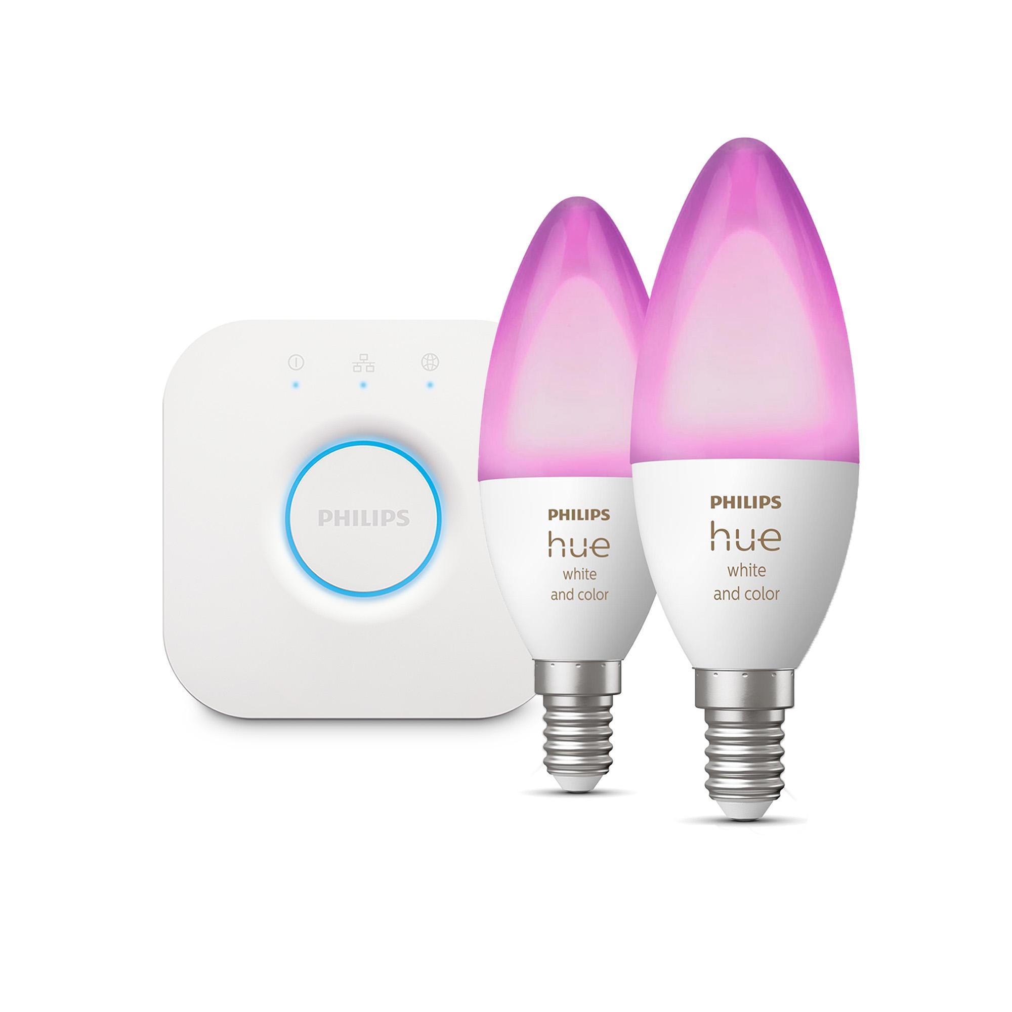 Hue White & Color Ambiance E14 - Smarte Lampe Kerzenform Doppelpack - 470 inklusive Hue Bridge