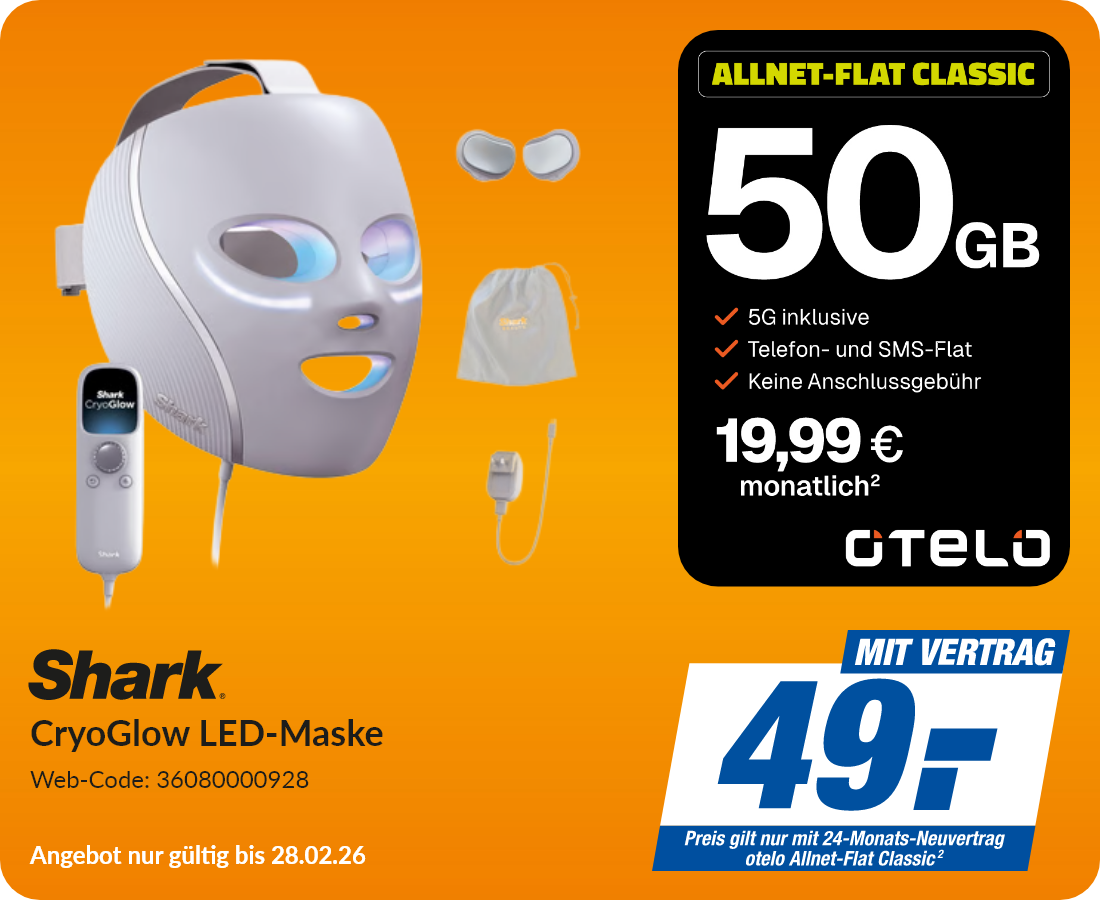 Shark CryoGlow LED-Maske mit Allnet Flat Classic für 49€!