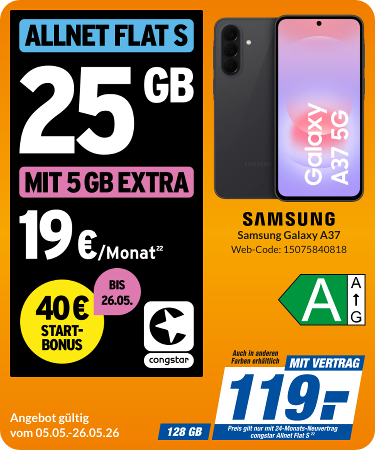 Samsung A37 mit Allnet Flat S für 119€!