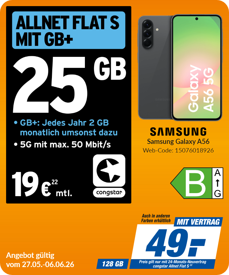 Samsung A56 EE mit Allnet Flat S für 49€!