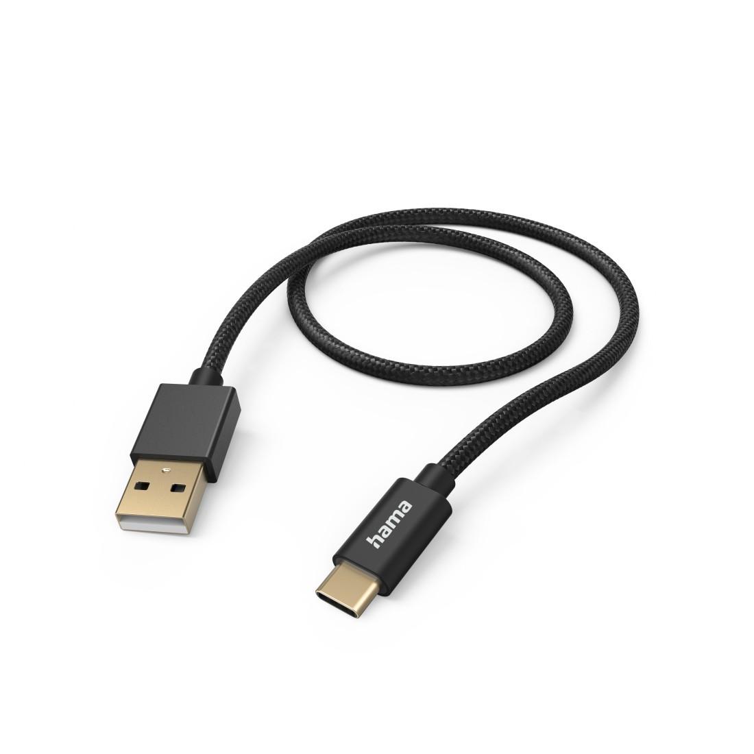 Ladekabel "Fabric", USB-A - USB-C, 1,5 m, Nylon, Schwarz (00201545)