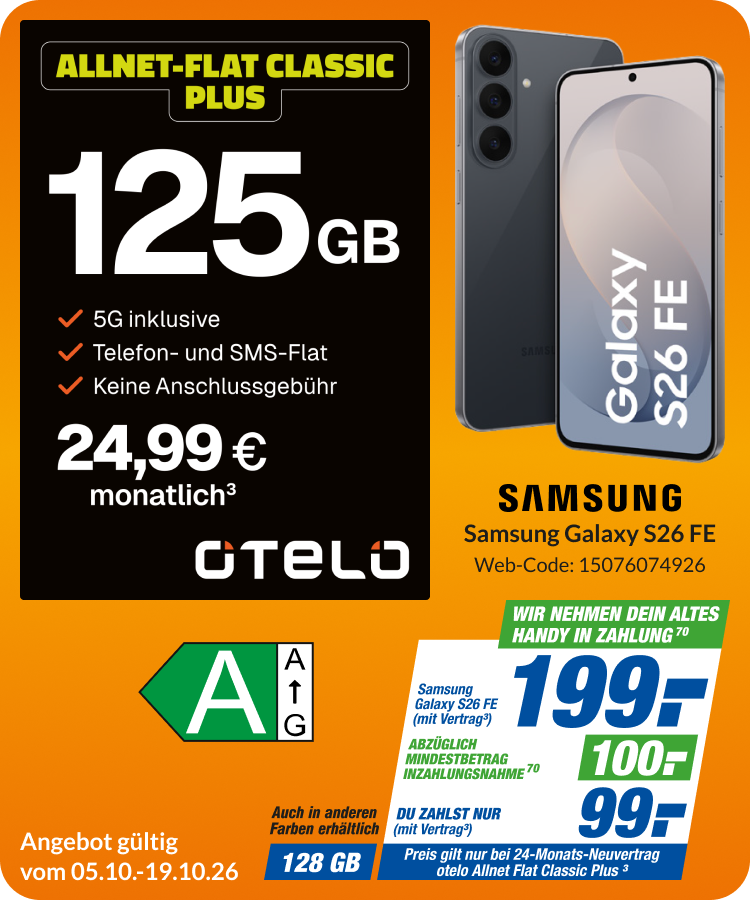 Samsung Galaxy S26 FE mit Allnet Flat Classic Pus für 199€!