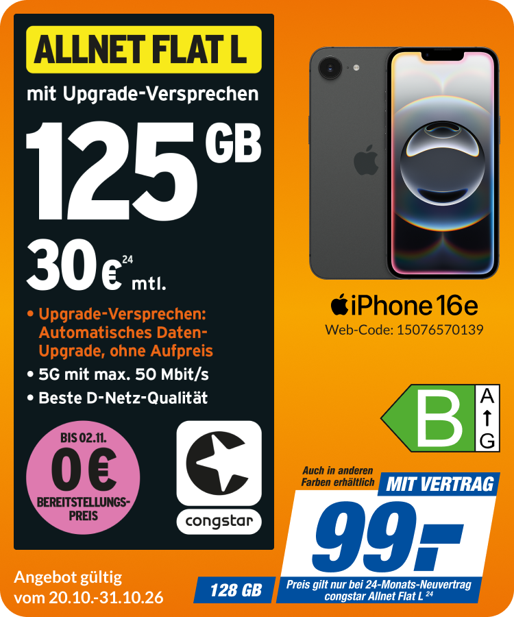 Apple iPhone 16e mit Allnet Flat L für 99€!