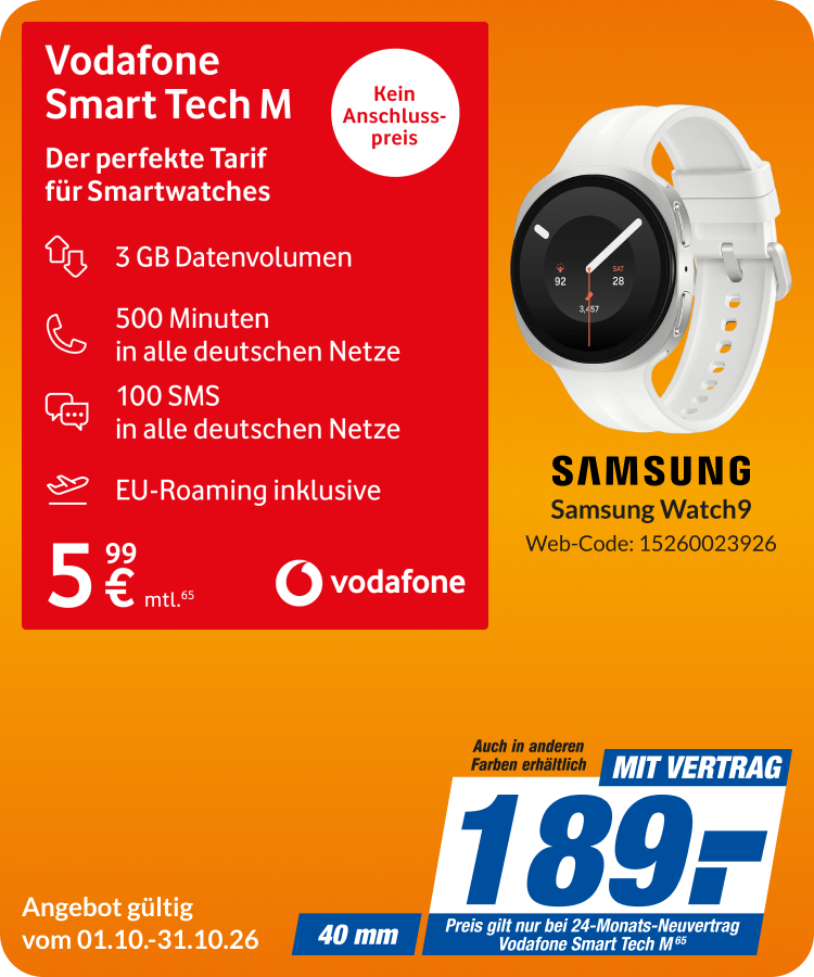 Samsung Watch 9 mit Smart Tech M für 189€!
