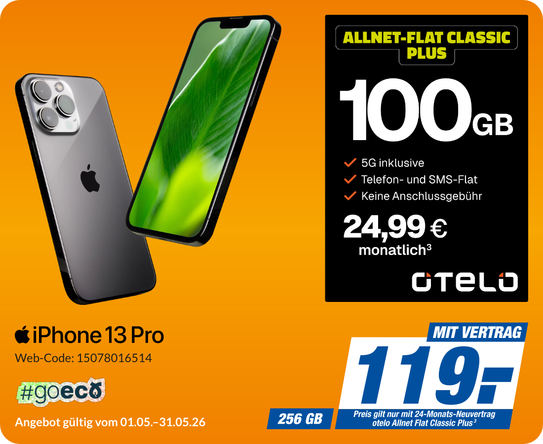 Apple iPhone 13 Pro mit Allnet Flat Classic Plus für 119€!