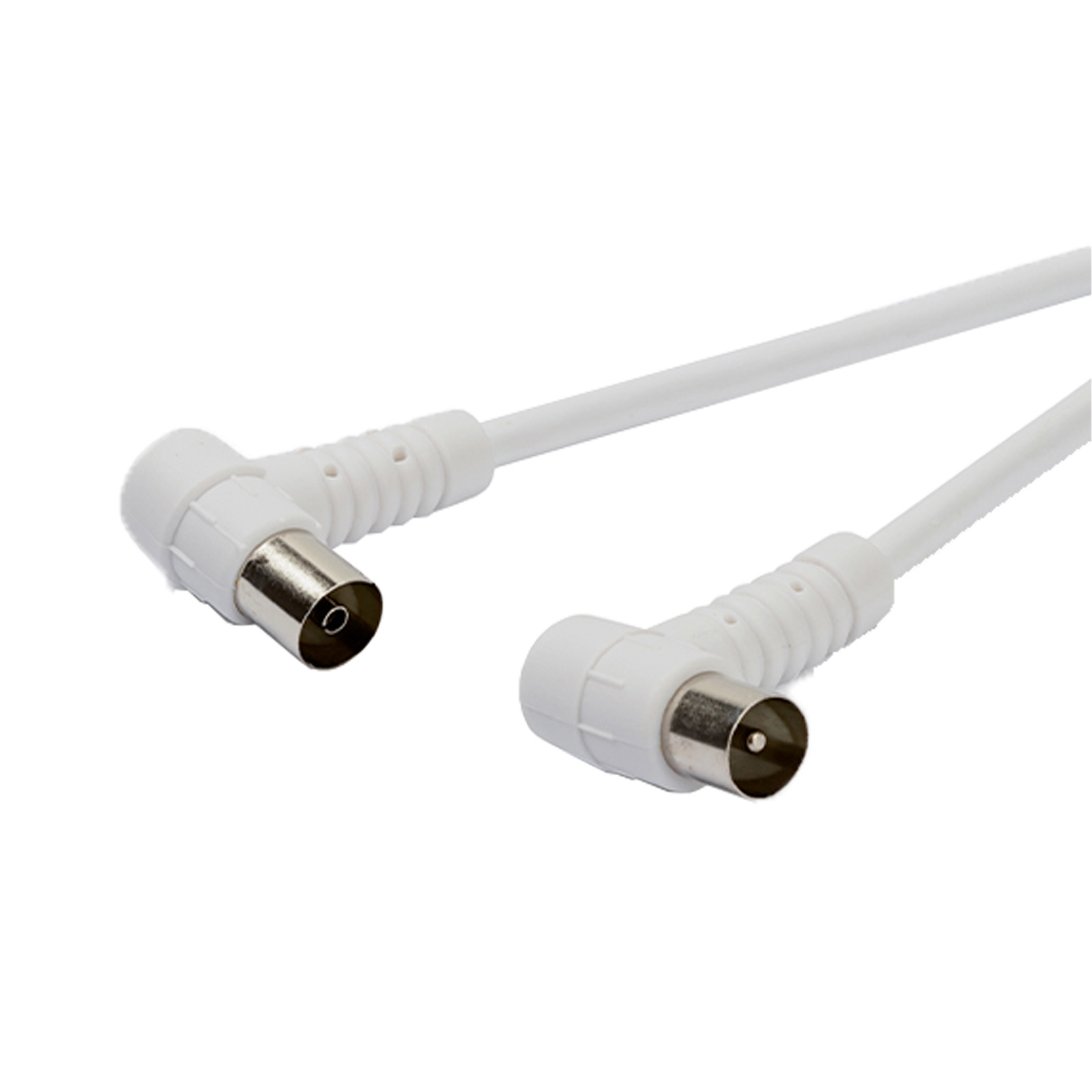 90dB Antennenkabel mit abgewinkelten Steckern, 5m, weiß Koaxialkabel mit IEC-Stecker und IEC-Buchse