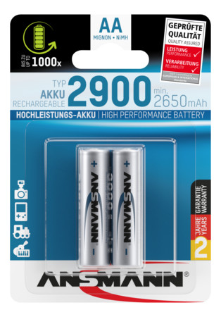 NiMH Akku Mignon AA Typ 2900 (min. 2650 mAh) 2er Blister Akku