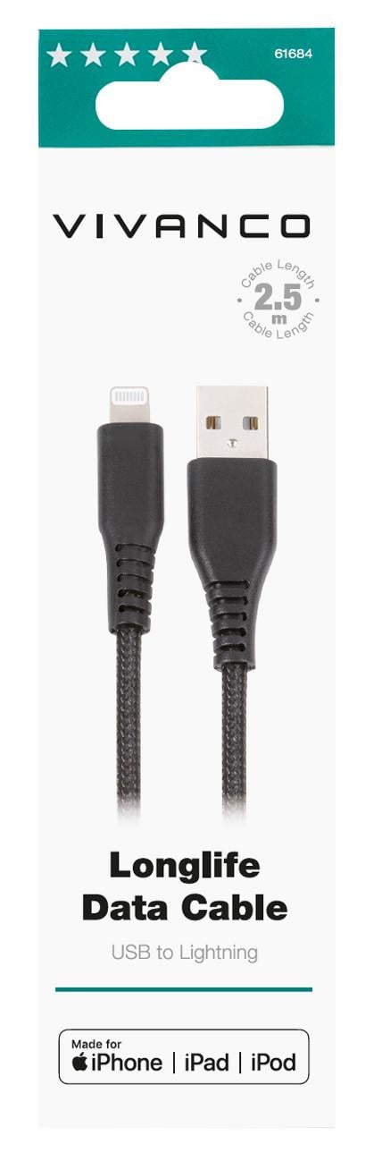LongLife USB auf Lightning Verbindung, 2,5m, schwarz (61684)