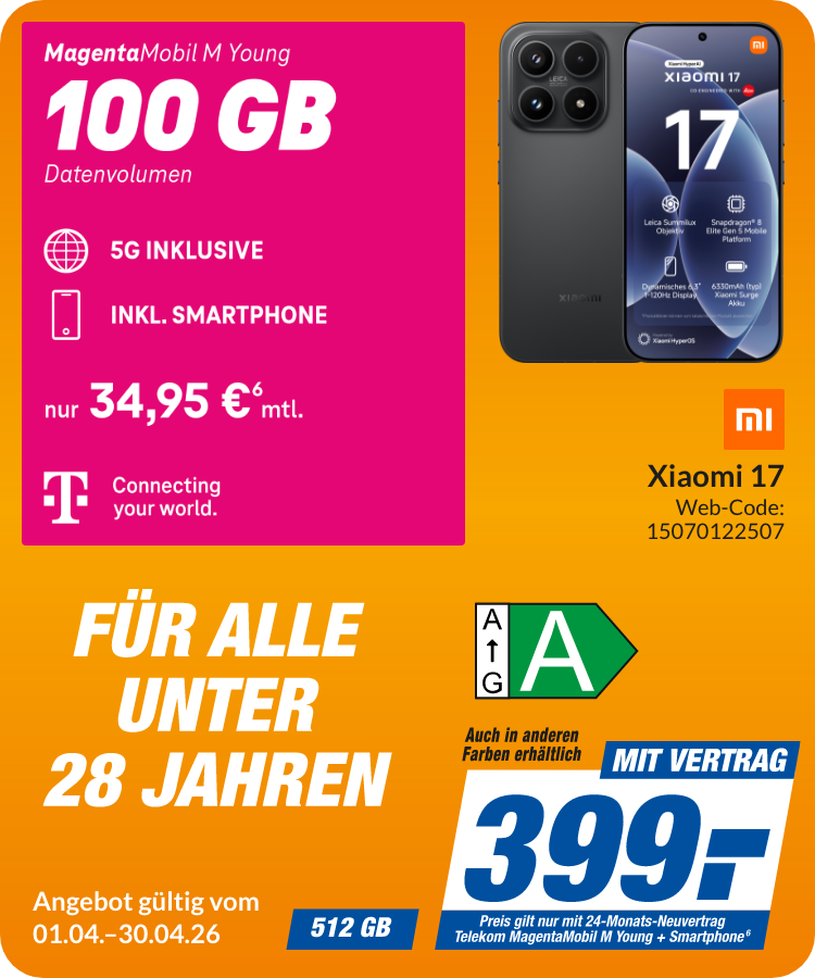 Xiaomi 17 mit Magenta Mobil M Young für 399€!