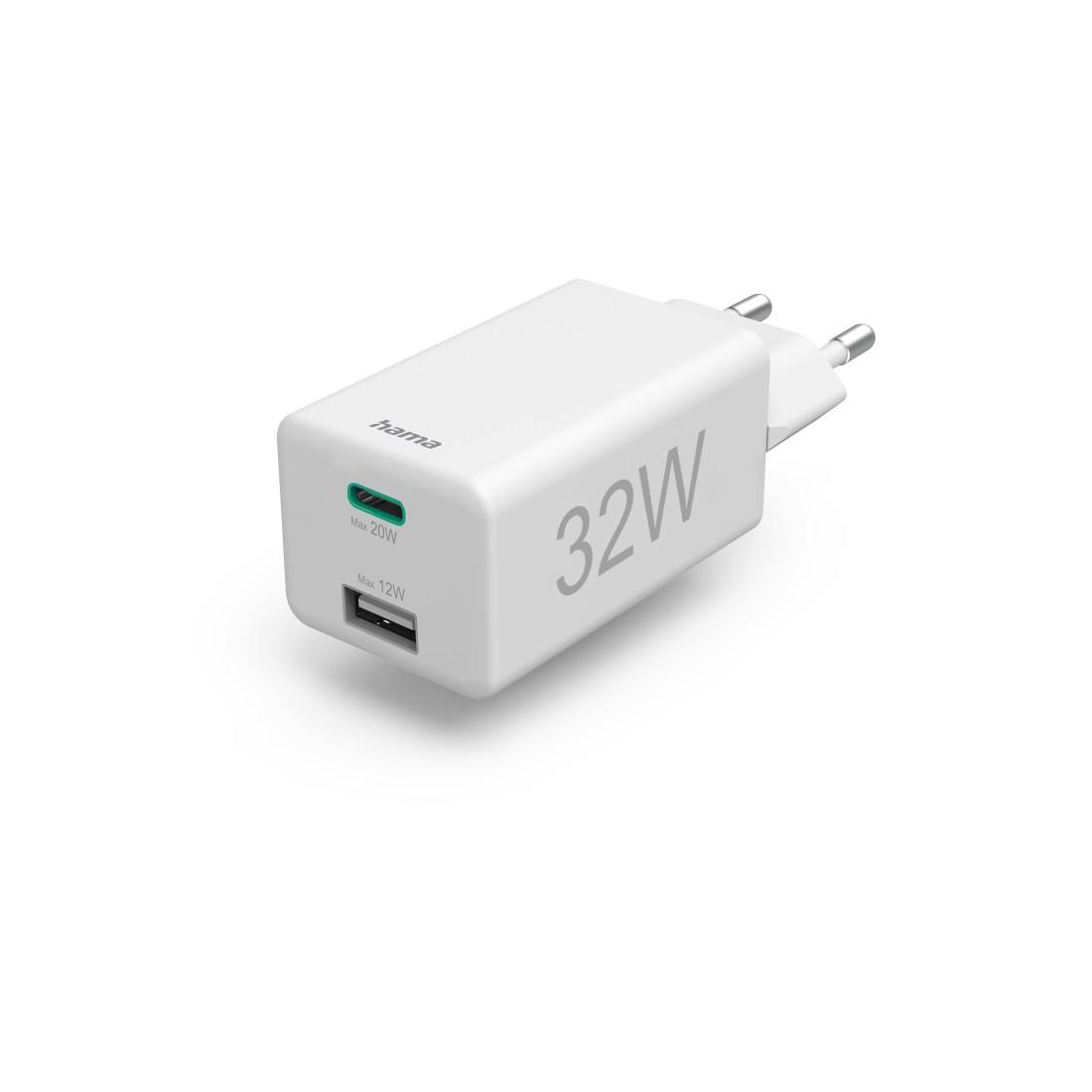 Schnellladegerät, 1x USB-C, 1x USB-A, Mini-Ladegerät, PD, 32 W, Weiß (00201691)