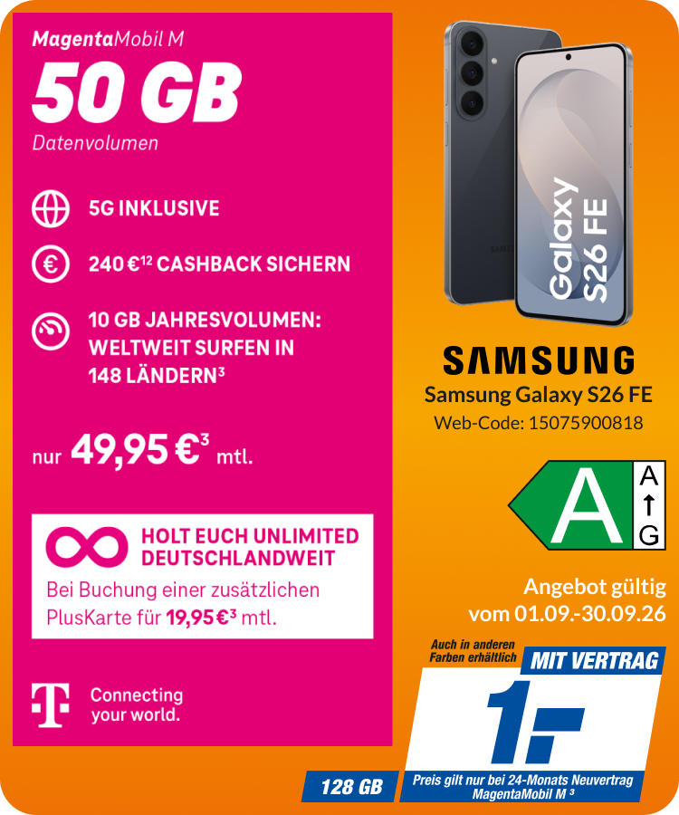 Samsung S26 mit Magenta Mobil M für 1€!