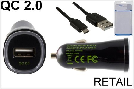 Autoladegerät USB KFZ Quick Charger, Ladeadapter + USB Kabel, 1m
