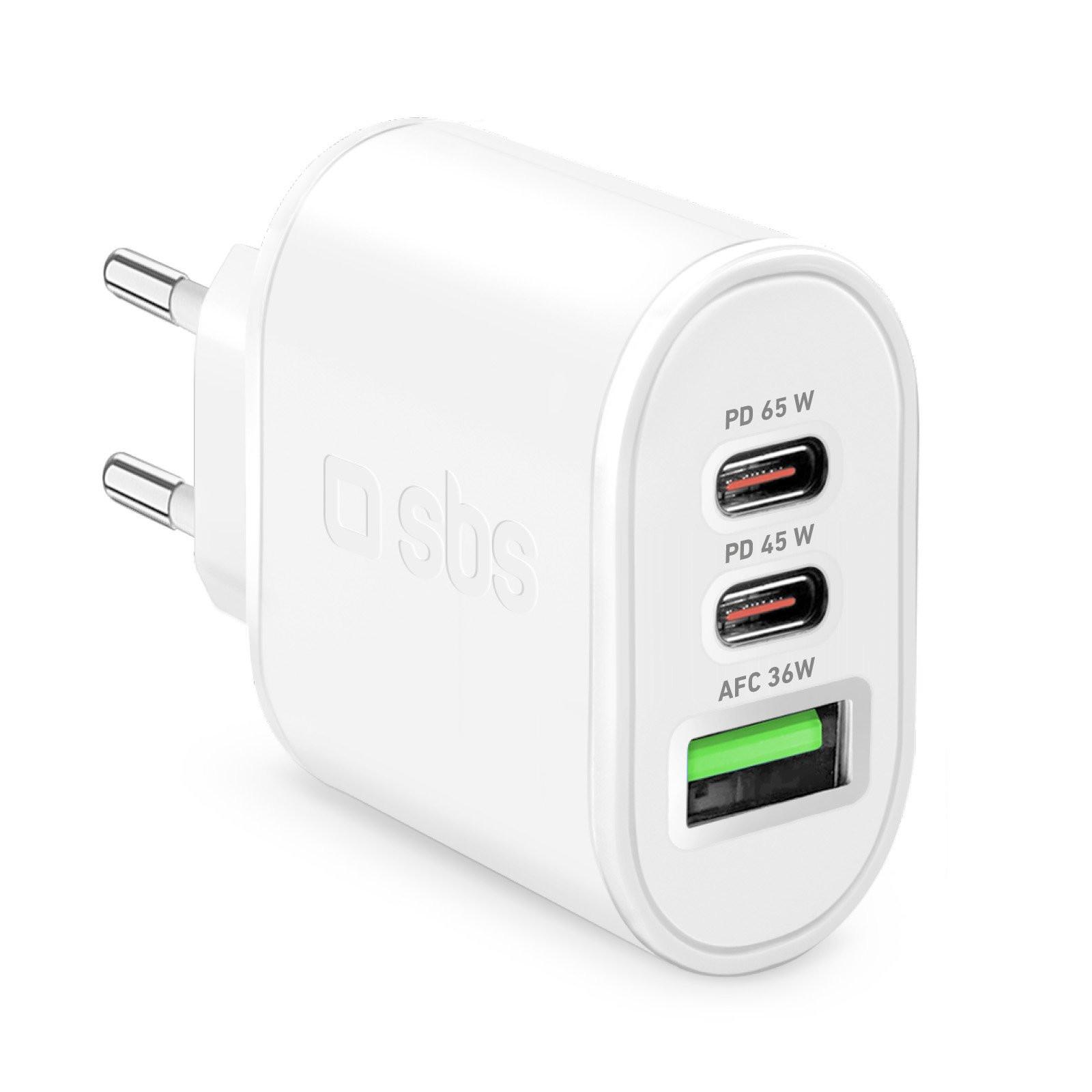GaN 65W ultraschnelles Ladegerät, USB-A und USB-C, Weiß