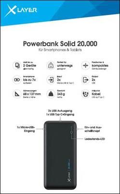Powerbank Solid 20.000-mAh, Black