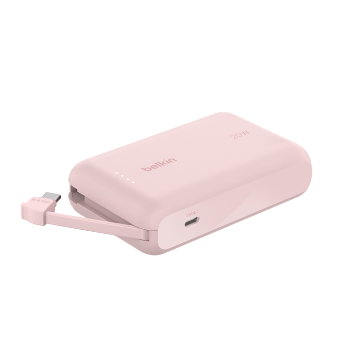 BoostCharge Powerbank 10K mit integriertem Kabel, rosa