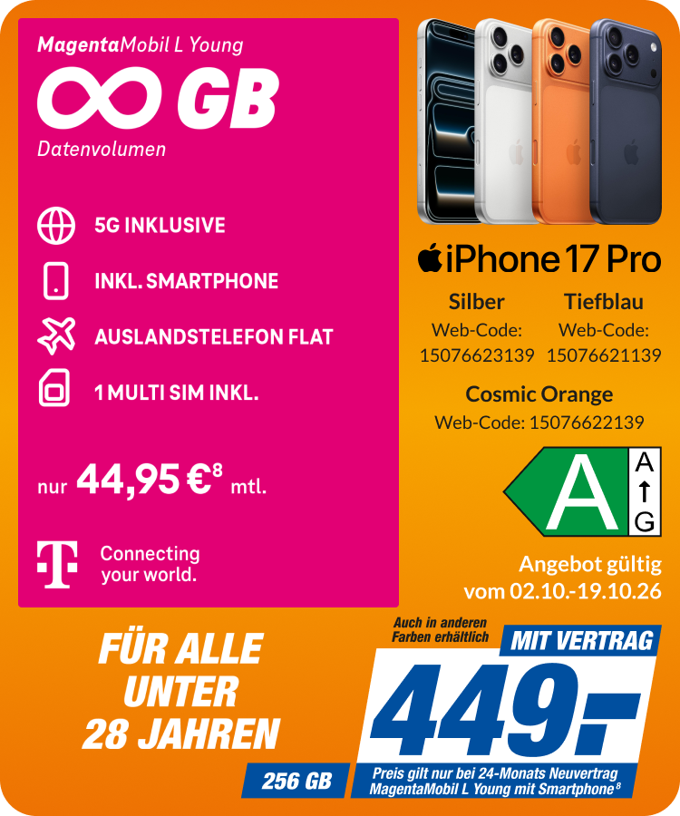 iPhone 17 Pro mit Magenta Mobil L Young für 449€!