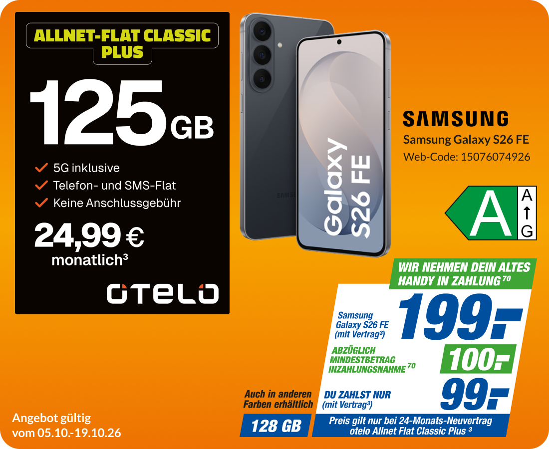 Samsung Galaxy S26 FE mit Allnet Flat Classic Pus für 199€!