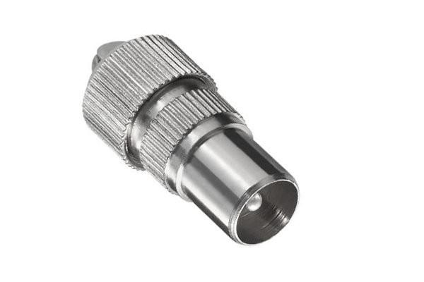 Koaxial Stecker 9,5mm mit Schraubanschluss, Metallausführung für Koaxialkabel 4,5 - 7,5mm