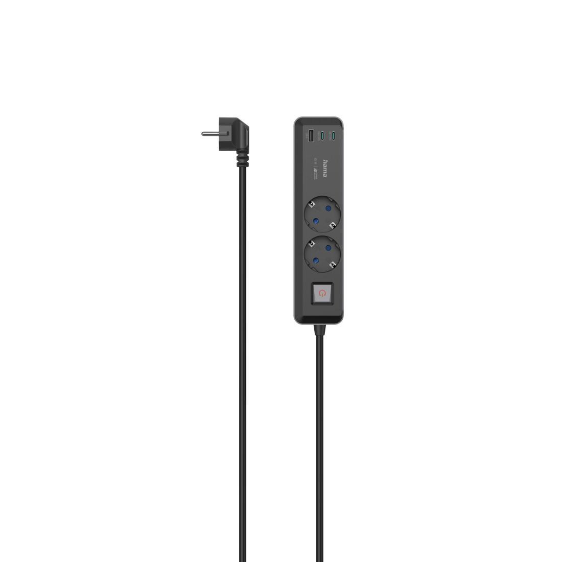 Steckdosenleiste, 2-fach, USB-C/A 65W, PD, Schalter, 1,4 m, Schwarz/Grau (00223188)