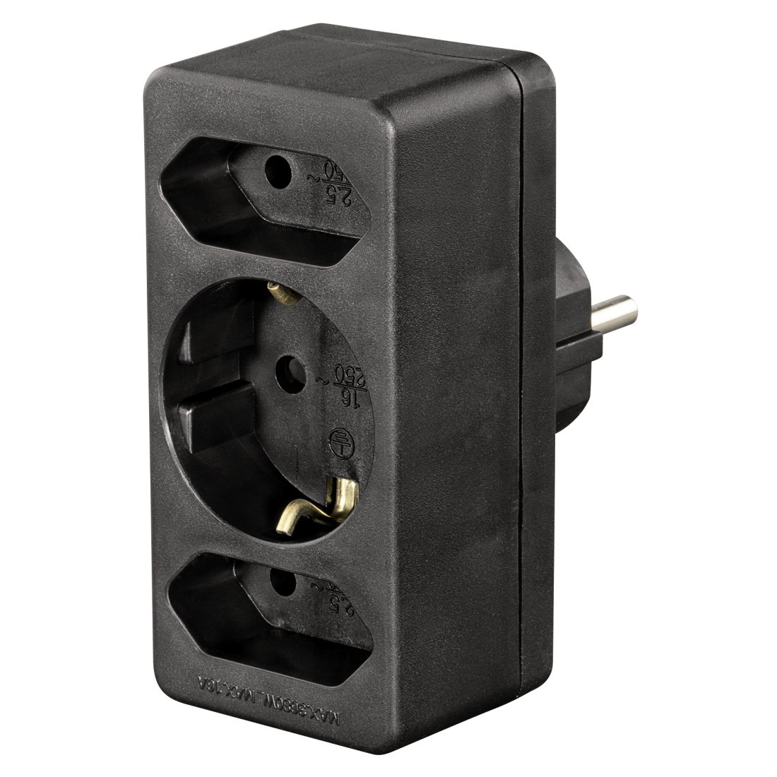 Multistecker, 3-fach, 2 Euro/1 Schutzkontakt-Kupplung, Schwarz (00047689)