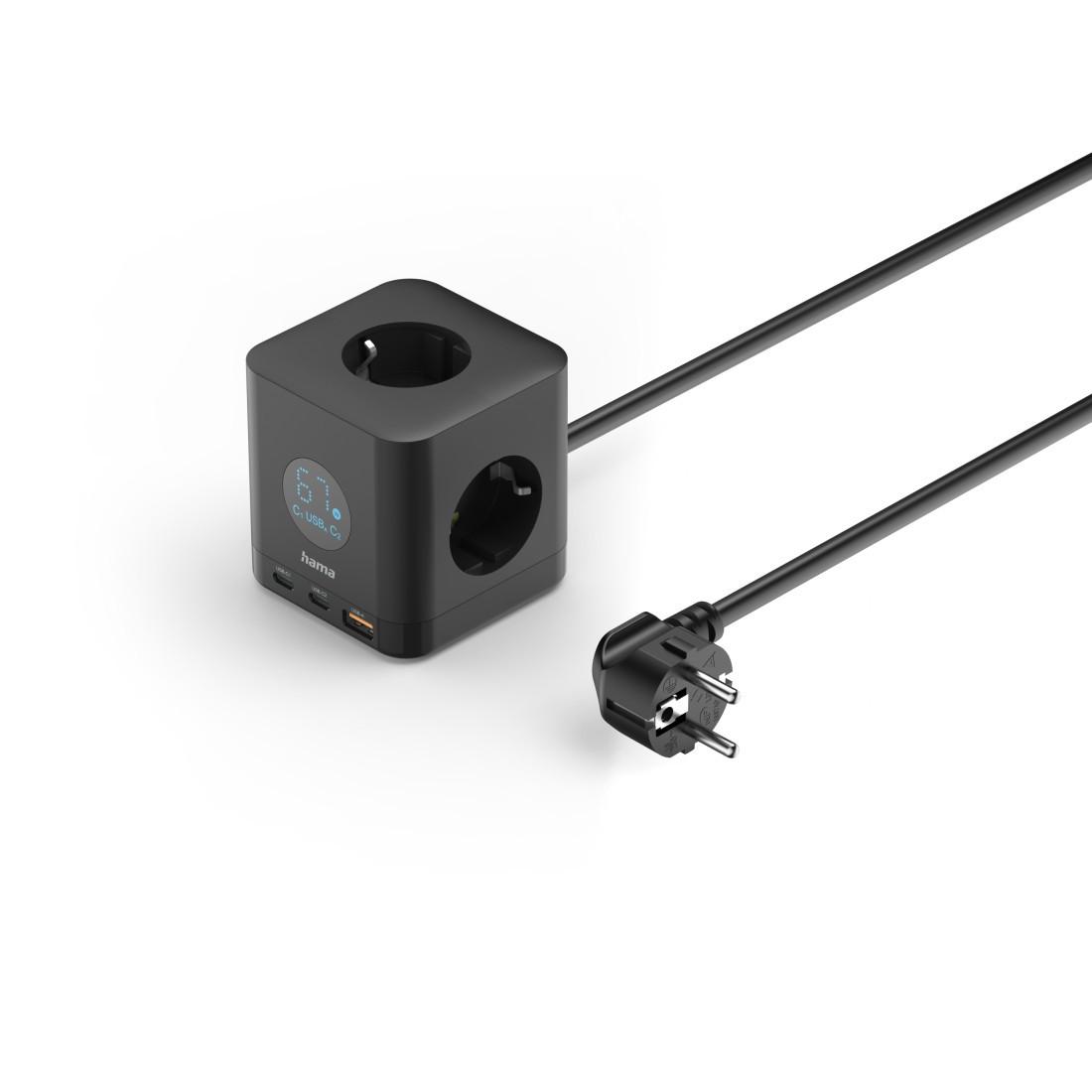 Steckdosenwürfel, 3-fach, USB-C/A 67W, Display, 1,4 m, schwarz (00223196)