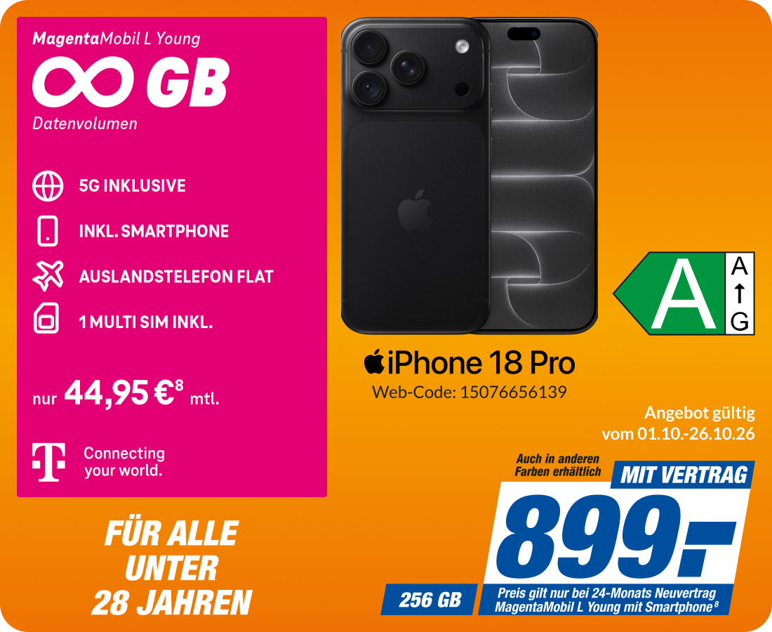 iPhone 18 Pro mit Magenta Mobil L Young für 899€!