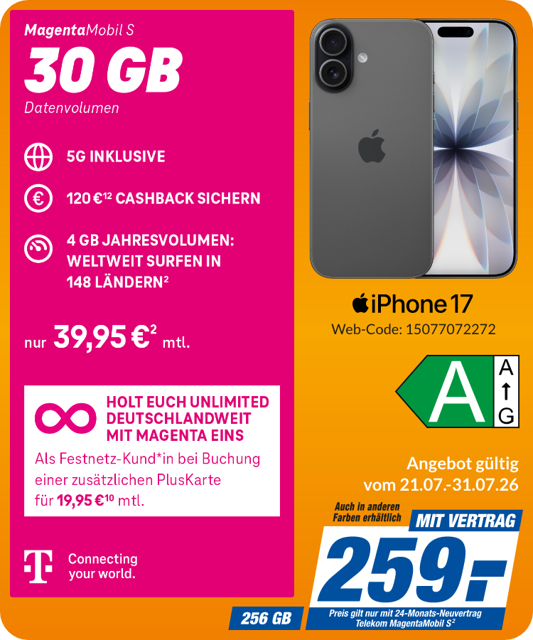 iPhone 17 mit Magenta Mobil S für 259€!
