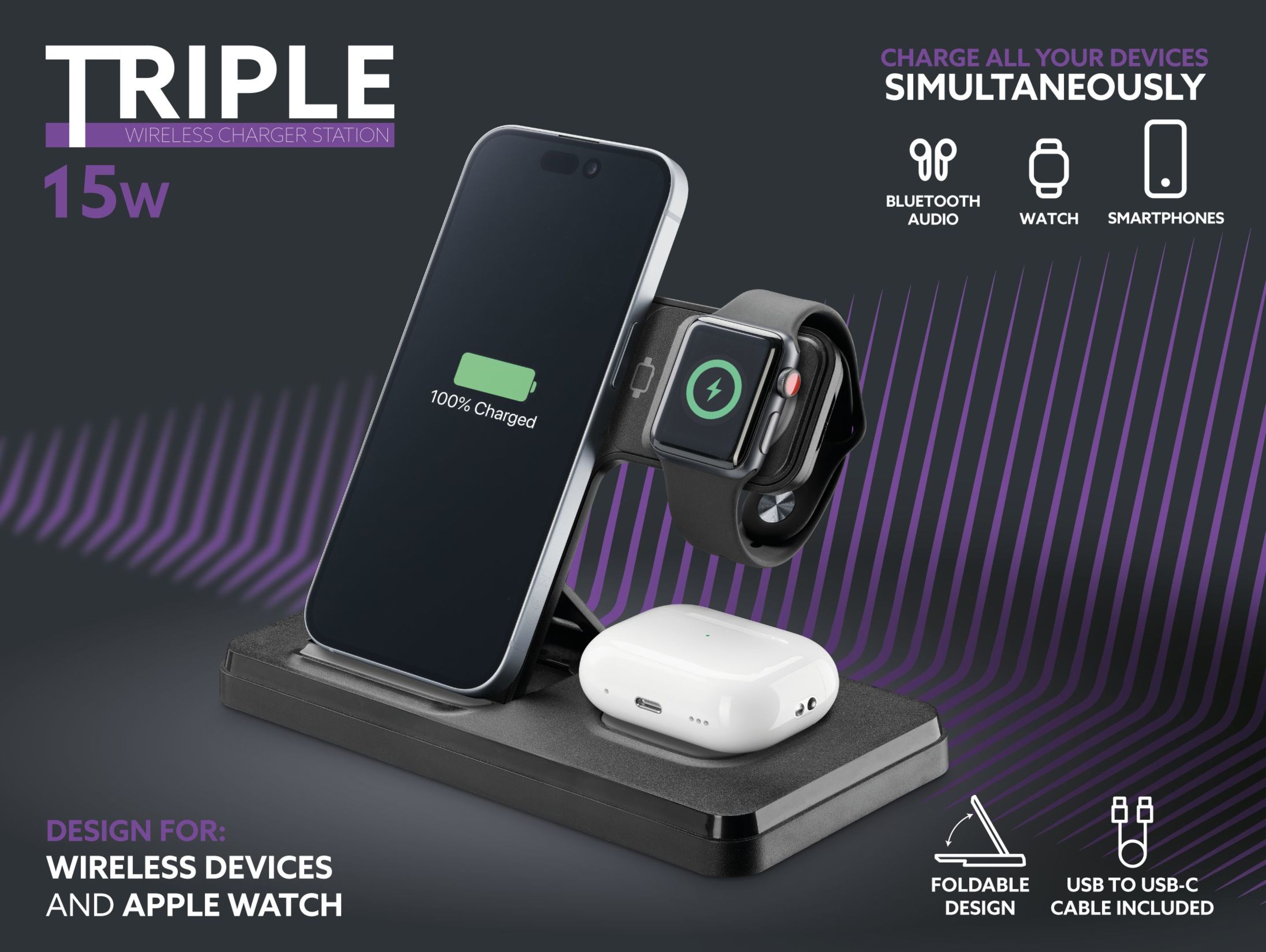 Triple Wireles Charger 3in1 Black (61043)