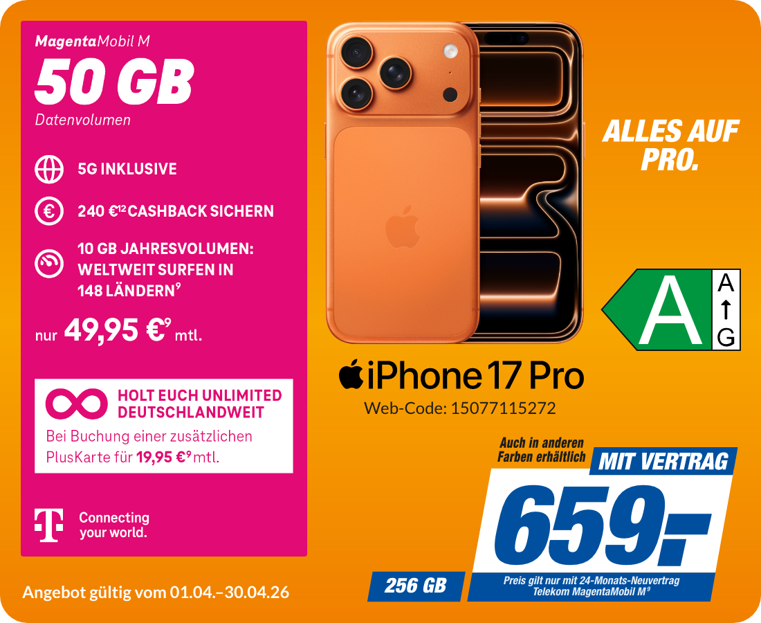 Apple iPhone 17 Pro mit Magenta Mobil M für 659€!