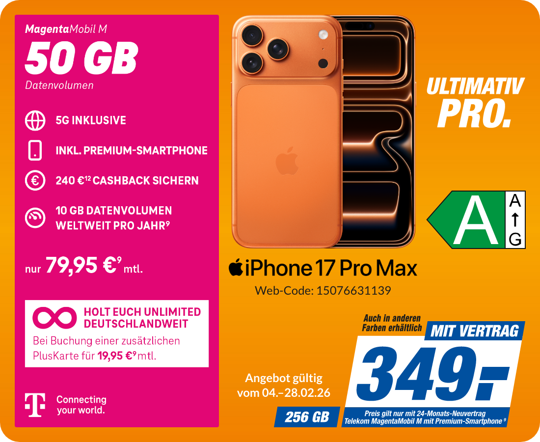 iPhone 17 Pro Max mit Magenta Mobil M für 349€!