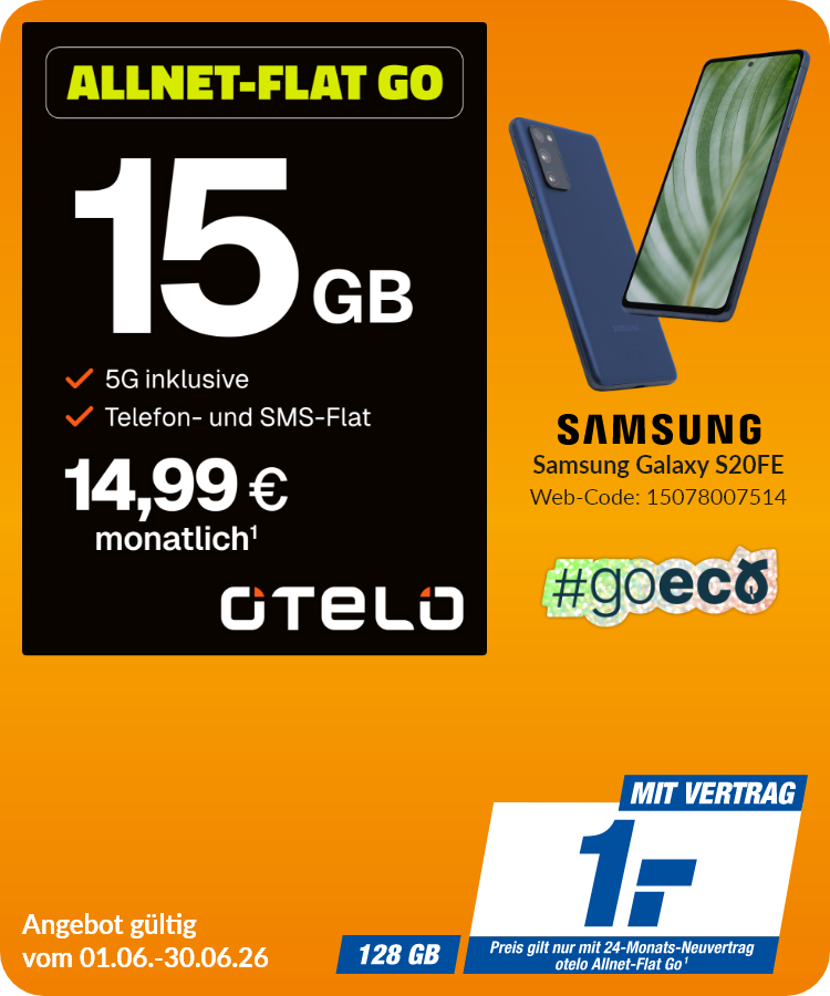 Samsung S20FE mit Allnet-Flat Go für 1€!