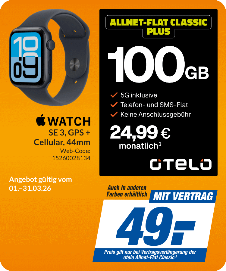 Apple Watch SE 3 mit Allnet Flat Classic Plus für 49€!