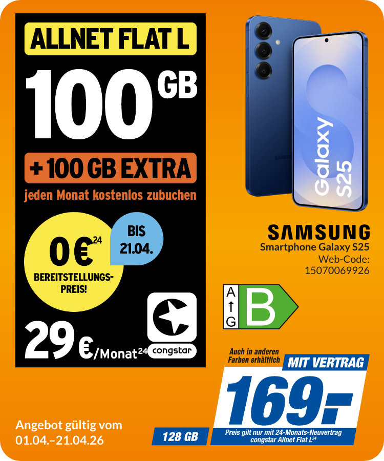 Samsung S25 mit Allnet Flat L für 169€!