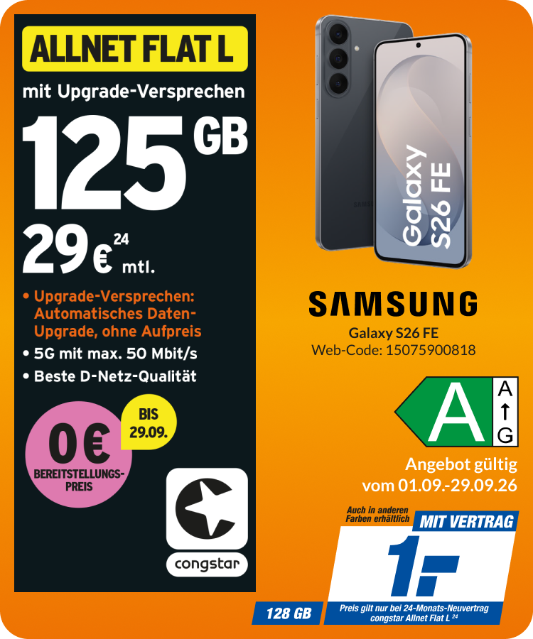 Samsung S26 mit Allnet Flat L für 1€!