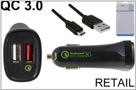 KFZ-Ladegerät USB KFZ QC3 Ladeadapter + USB C auf A Kabel, 1m