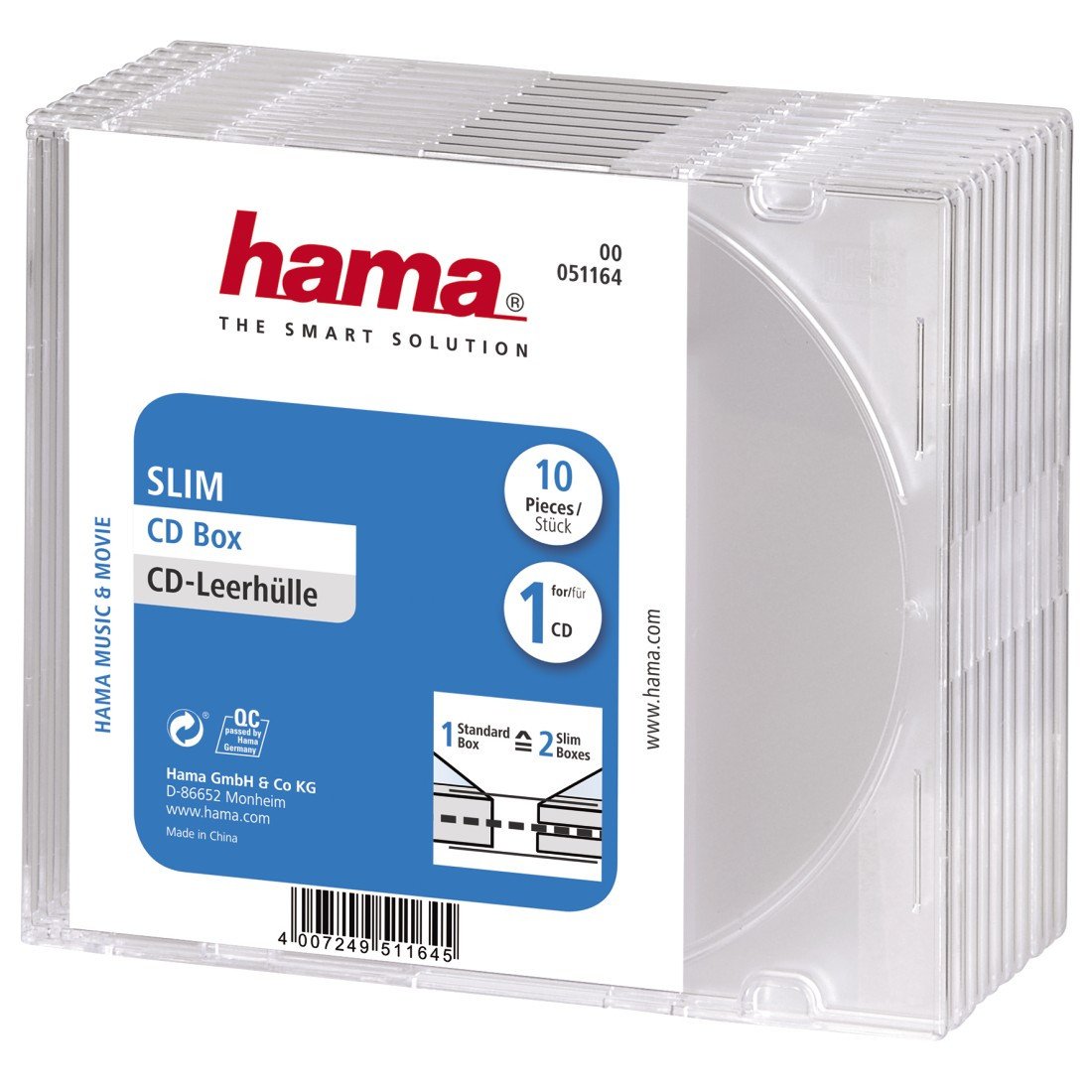CD-Leerhülle Slim, 10er-Pack, Transparent (00051164)