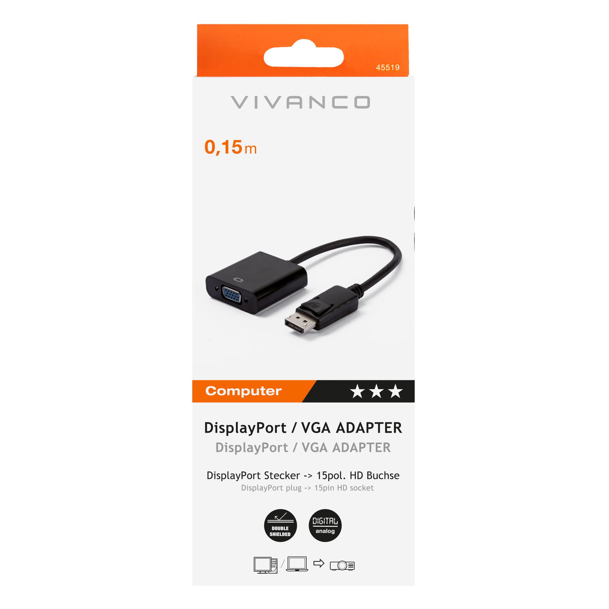 DisplayPort - VGA Adapter, DisplayPort Stecker - 15 pol. HD Buchse, 0,15m (45519)